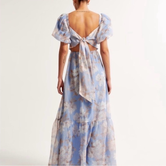 Abercrombie & Fitch Emerson Drama Bow-Back Maxi Dress Blue Floral (L) - Picture 3 of 8